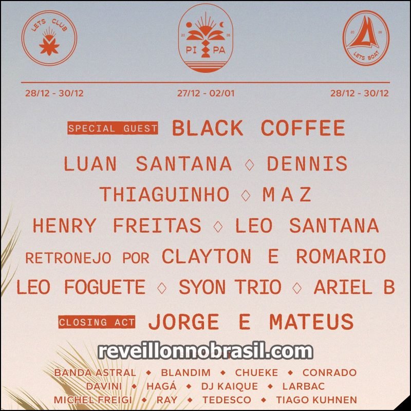Praia da Pipa Réveillon 2026 em Tibau do Sul : shows Festival Let's Pipa - reveillonnobrasil.com