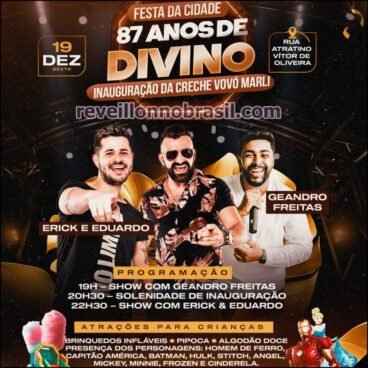 Aniversário de Divino em Minas Gerais : shows na virada de ano na Praça Genserico Nunes - reveillonnobrasil.com