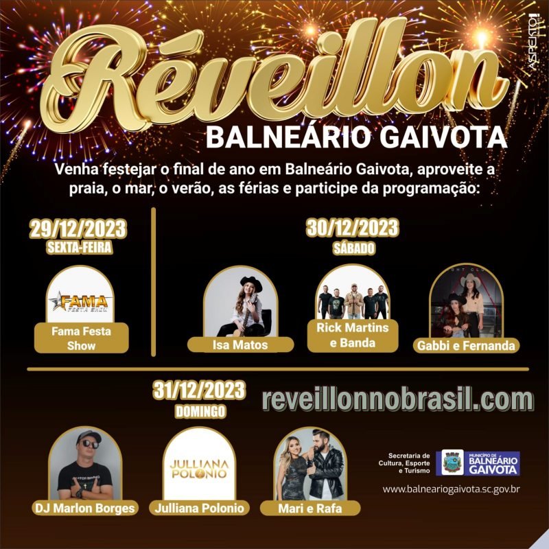 Balneário Gaivota Réveillon 2021 no litoral catarinense : shows na virada de ano