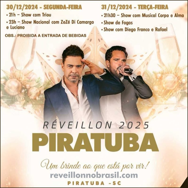 Piratuba Réveillon 2025 em Santa Catarina : dois dias de shows e queima de fogos na virada de ano