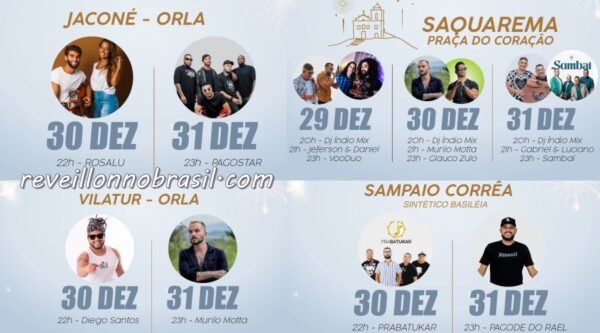 Saquarema Réveillon 2023 : queima de fogos e shows em Jaconé, Praia do Coração, Vilatur e Sampaio Corrêa