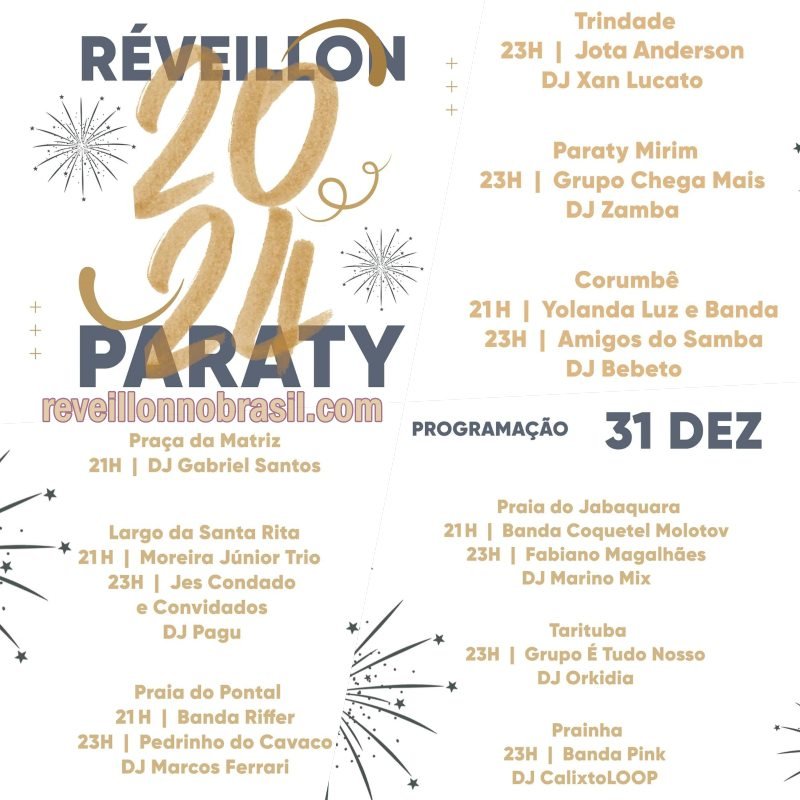 Paraty Réveillon 2024 : 8 palcos com queima de fogos e 9 com shows
