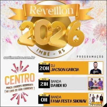 Programação Réveillon 2026 de Imbé no litoral gaúcho : shows na virada de ano no Centro e no balneário de Mariluz
