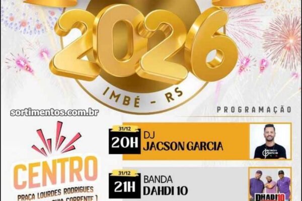 Programação Réveillon 2026 de Imbé no litoral gaúcho : shows na virada de ano no Centro e no balneário de Mariluz